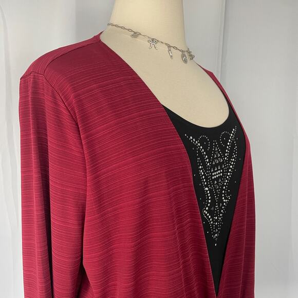 Y2K Top Plus Size 3X Red Black Layered Drapey Silver Rhinestone Bling Goth Indie - Picture 3 of 10